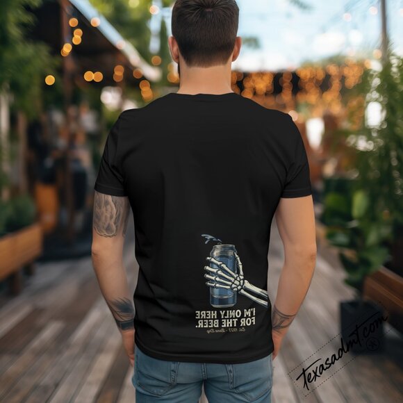 I'm Only Here For The Beer" Skeleton Hand Graphic T-Shirt Black - Picture 3 of 3